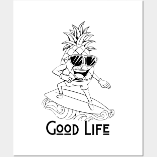 Pineapple Surfing catching wave, Good Life Posters and Art